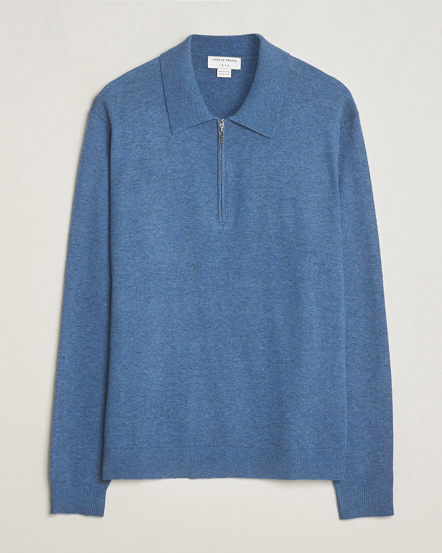 Heren | Truien | Tiger of Sweden | Orbit Wool/Cotton Half Zip Thunder Blue