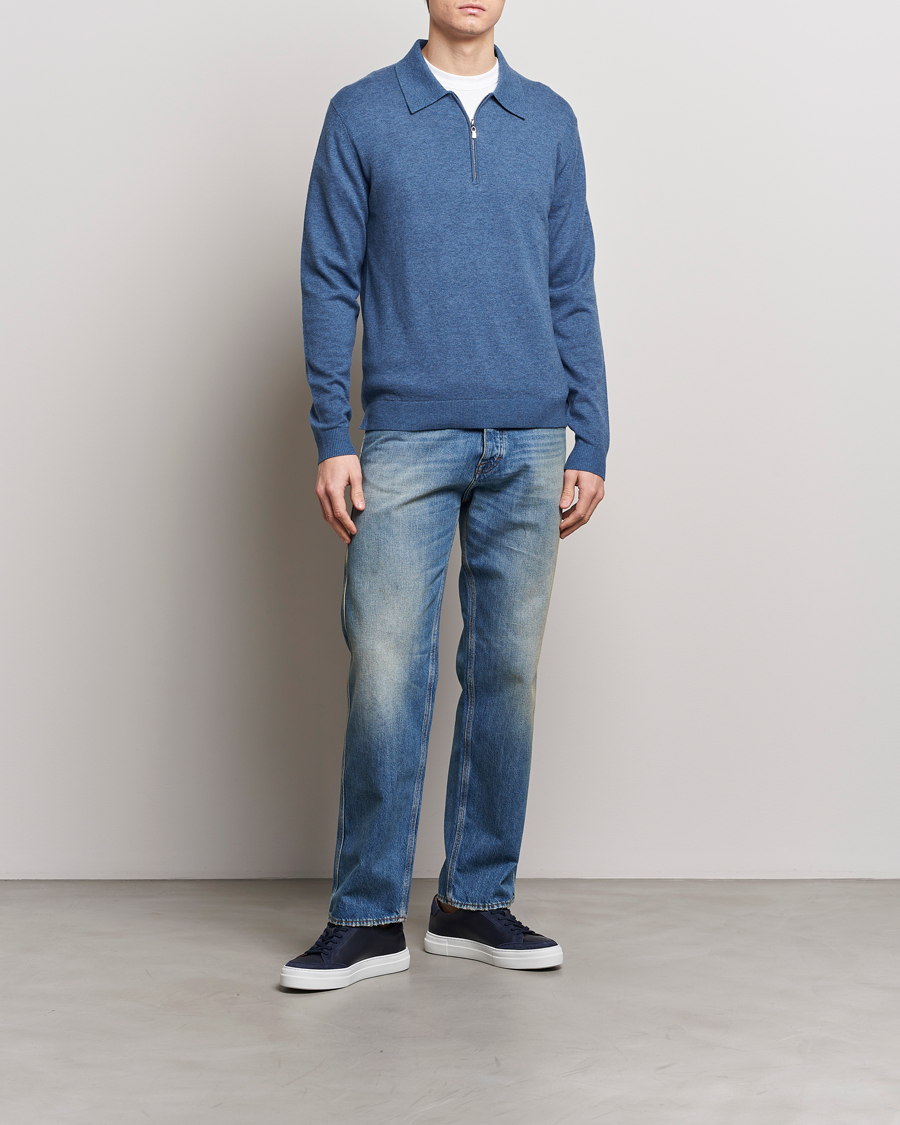 Heren | Truien | Tiger of Sweden | Orbit Wool/Cotton Half Zip Thunder Blue