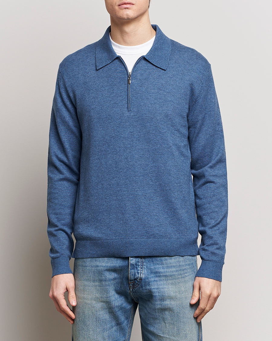 Heren | Truien | Tiger of Sweden | Orbit Wool/Cotton Half Zip Thunder Blue