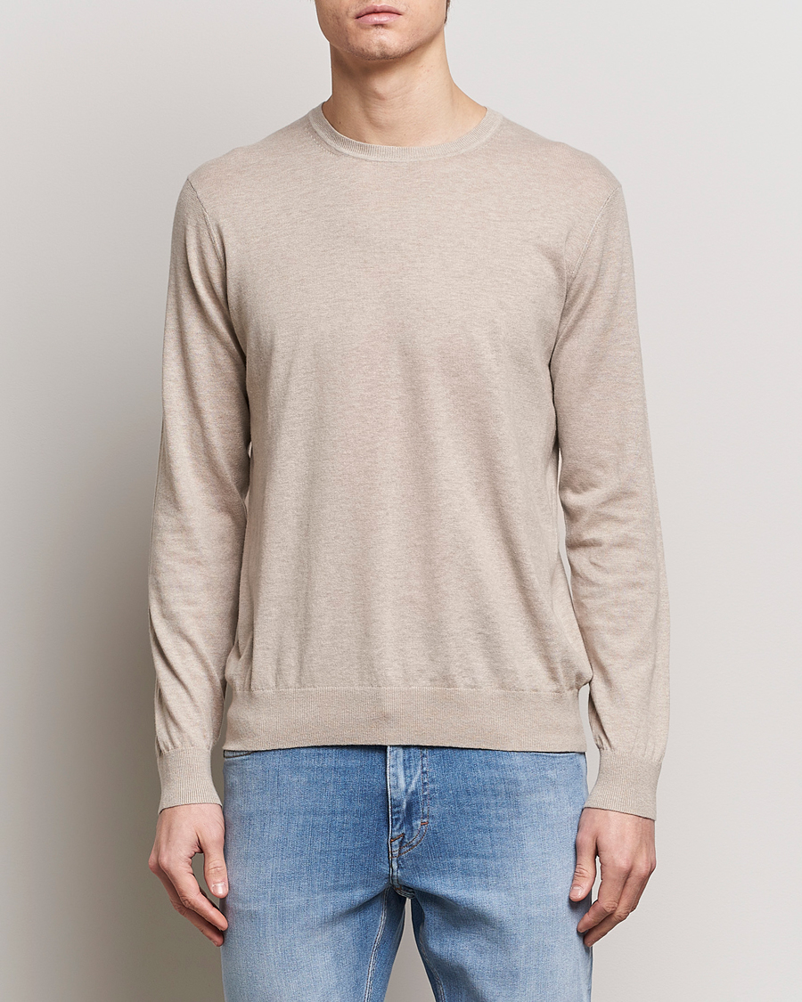 Heren | Ronde hals truien | Tiger of Sweden | Michas Cotton/Linen Knitted Sweater Soft Latte