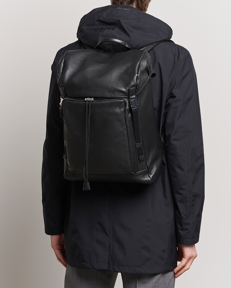 Heren | Business & Beyond | Tiger of Sweden | Baha Grained Leather Backpack Black
