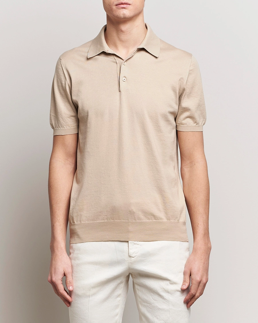 Heren | Poloshirts met korte mouwen | Kiton | Sea Island Cotton Polo Beige