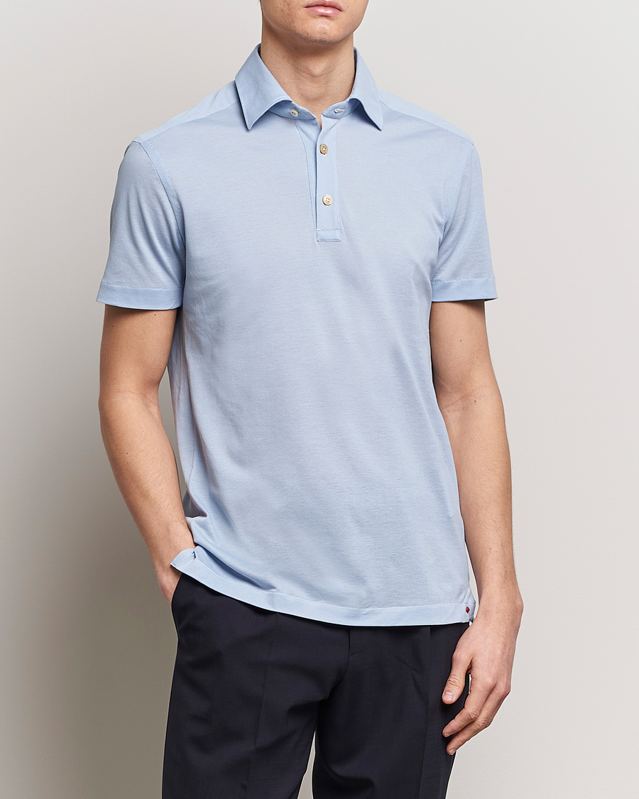 Heren | Poloshirts met korte mouwen | Kiton | Short Sleeve Jersey Polo Light Blue