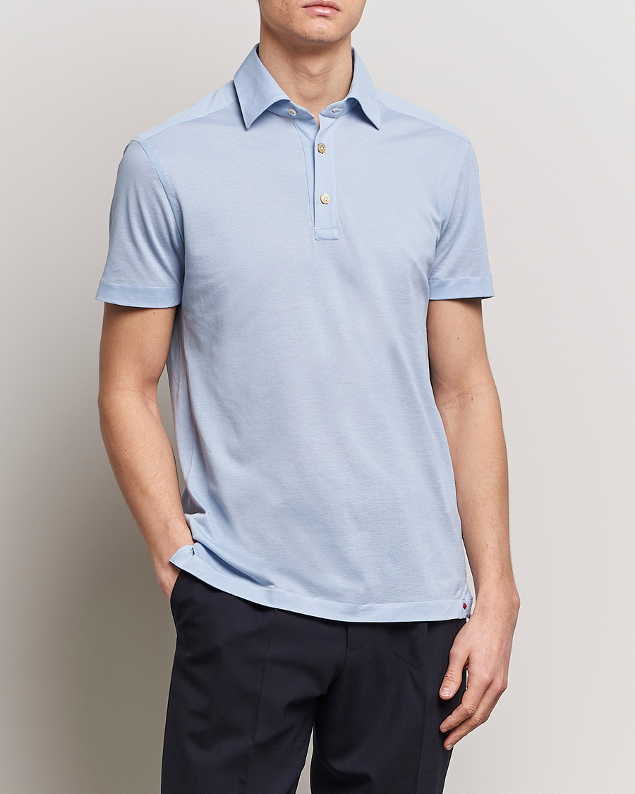 Men | Luxury Brands | Kiton | Short Sleeve Jersey Polo Light Blue