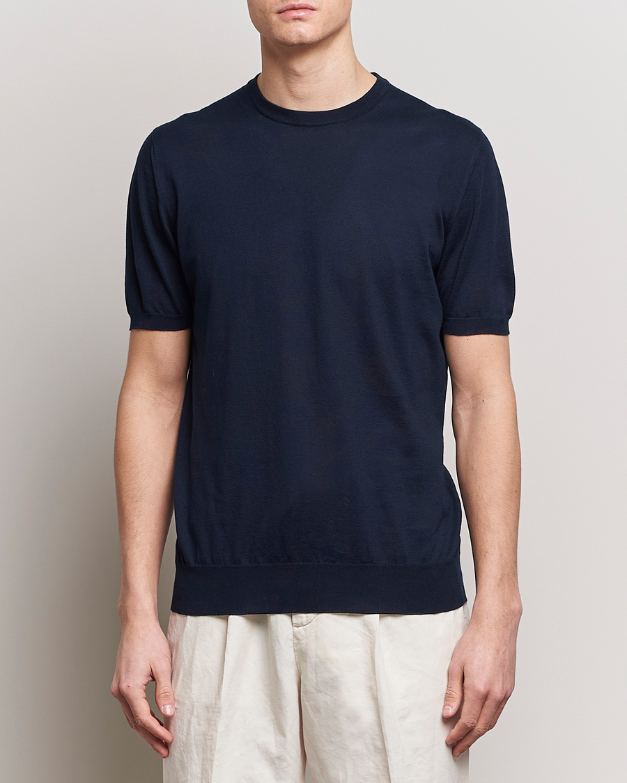 Heren | T-shirts met korte mouwen | Kiton | Sea Island Cotton Knit T-Shirt Navy