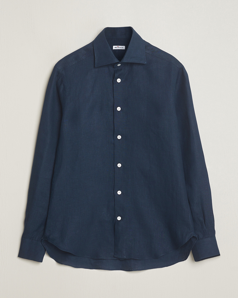 Heren | Overhemden | Kiton | Linen Sport Shirt Navy