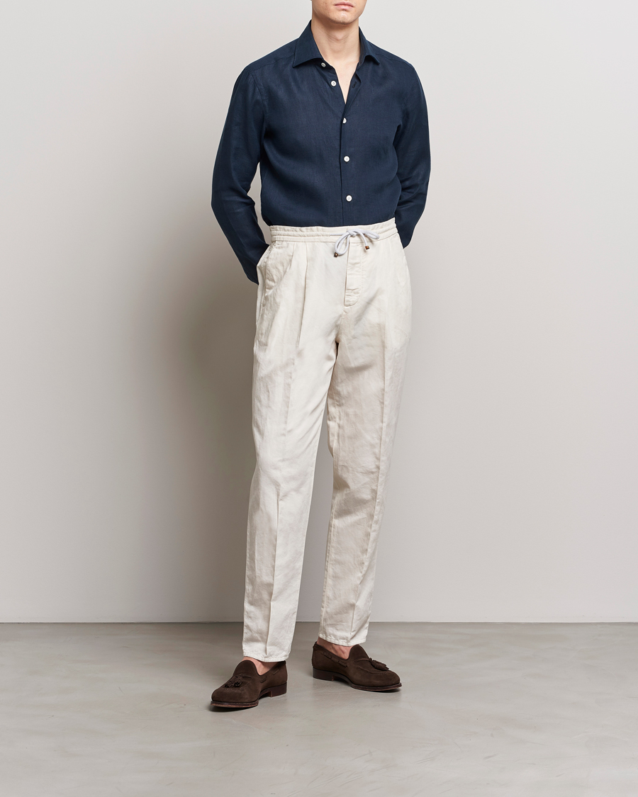 Heren | Overhemden | Kiton | Linen Sport Shirt Navy