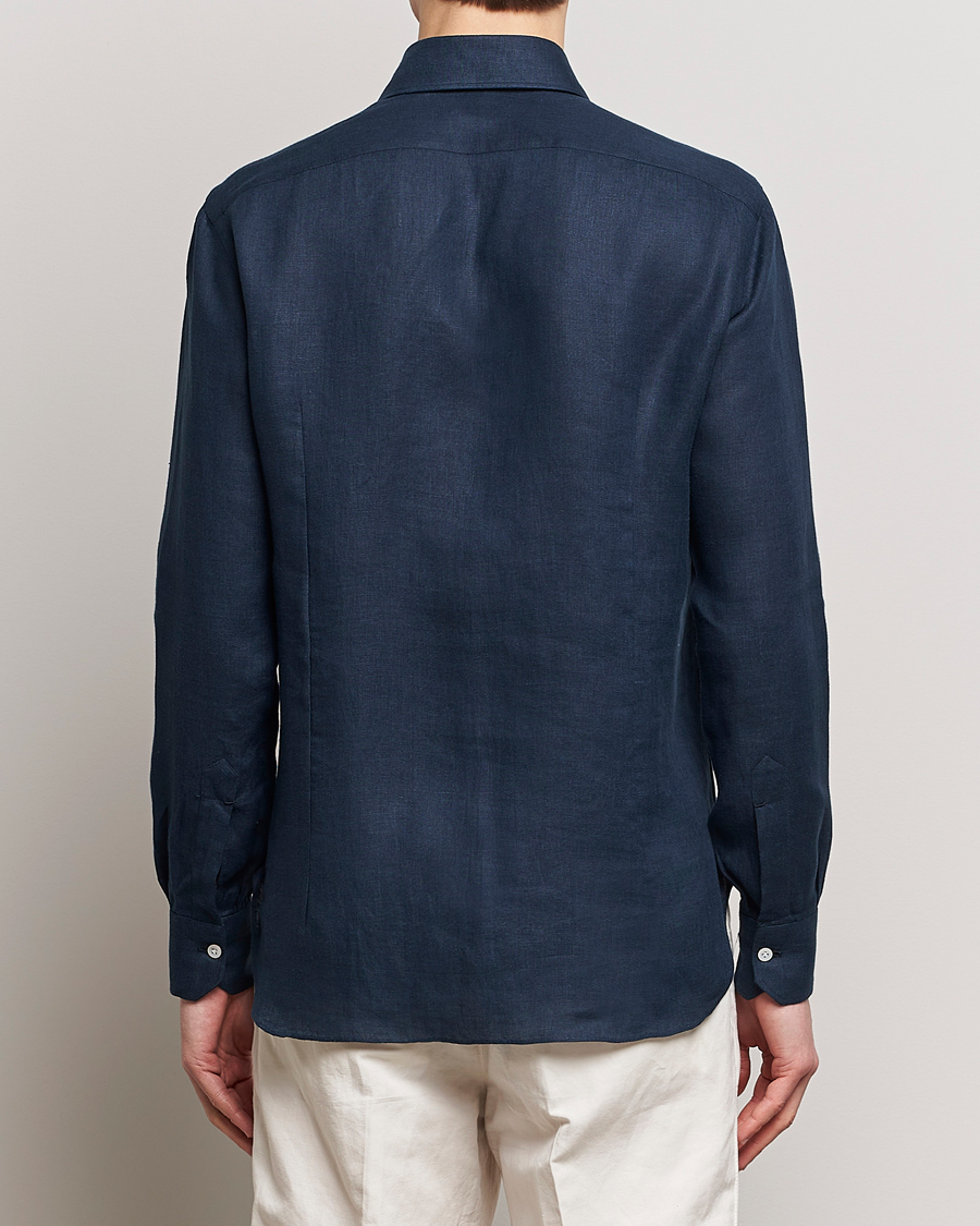 Heren | Overhemden | Kiton | Linen Sport Shirt Navy