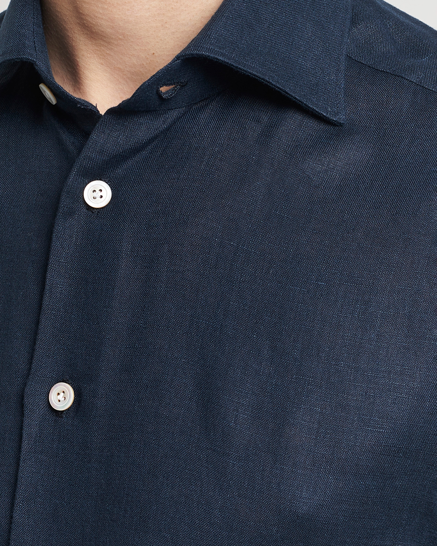 Heren | Overhemden | Kiton | Linen Sport Shirt Navy