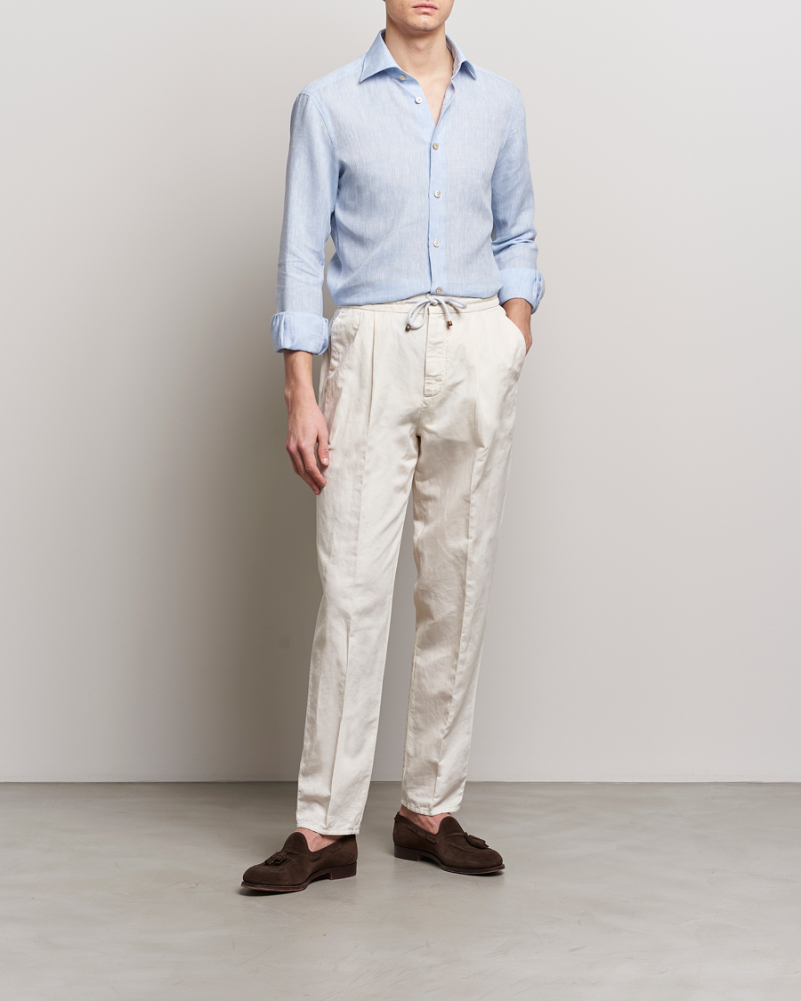 Heren | Overhemden | Kiton | Linen Sport Shirt Light Blue