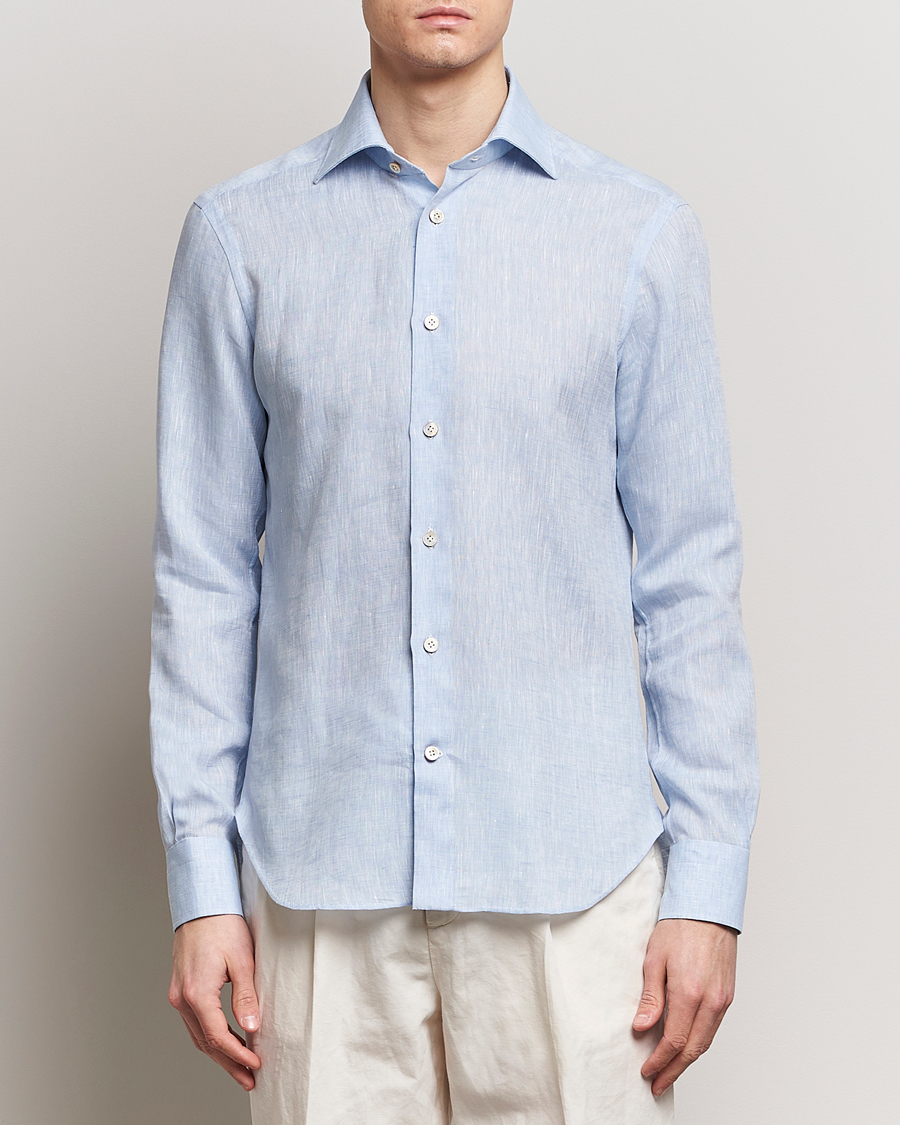 Heren | Quiet Luxury | Kiton | Linen Sport Shirt Light Blue