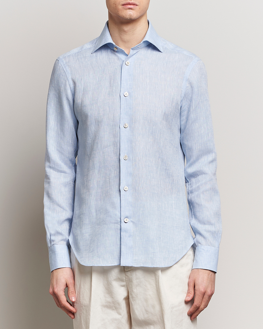 Heren | Italian Department | Kiton | Linen Sport Shirt Light Blue