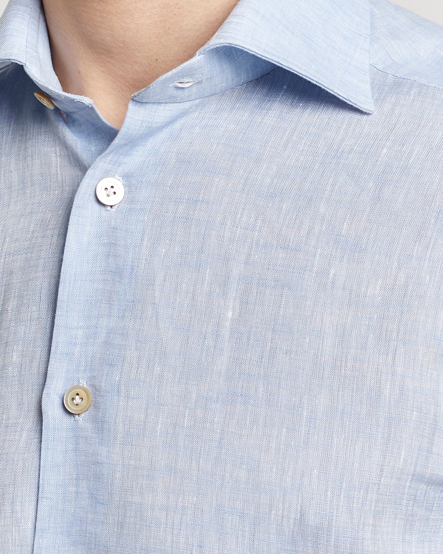 Heren | Overhemden | Kiton | Linen Sport Shirt Light Blue