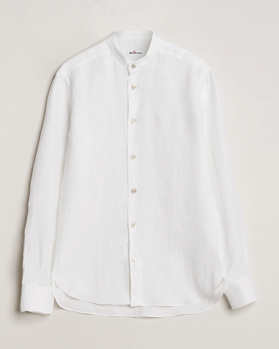 Heren | Overhemden | Kiton | Linen Guru Collar Shirt White