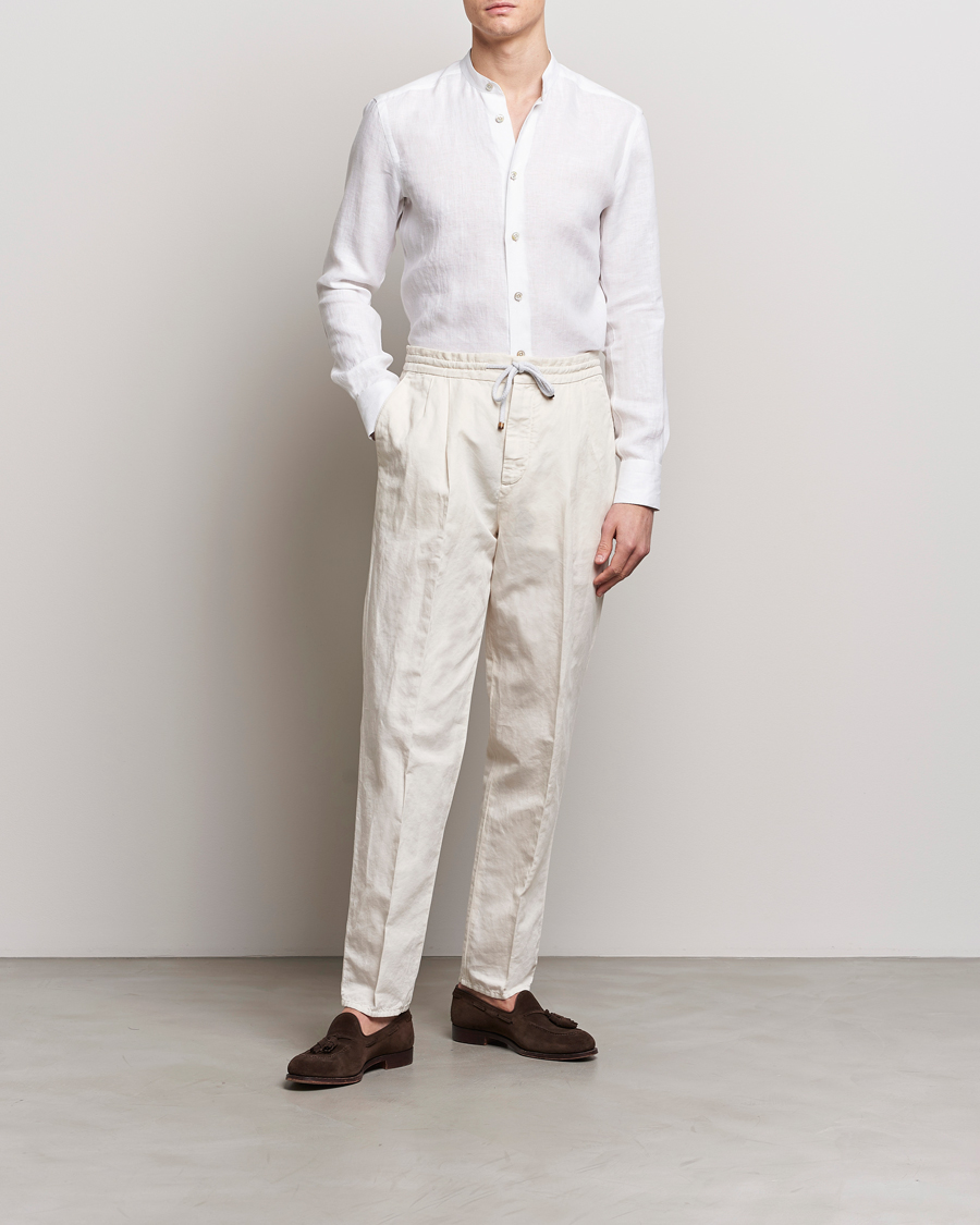 Heren | Overhemden | Kiton | Linen Guru Collar Shirt White