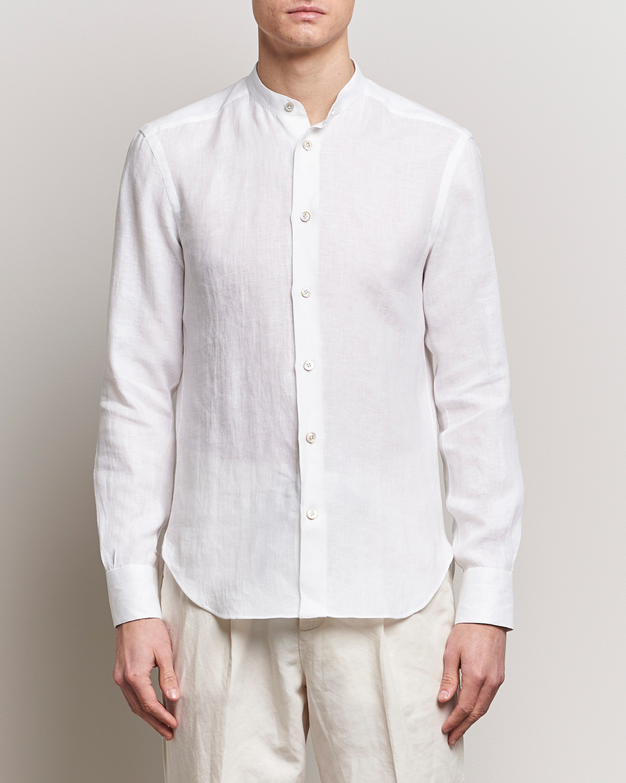 Heren | Overhemden | Kiton | Linen Guru Collar Shirt White