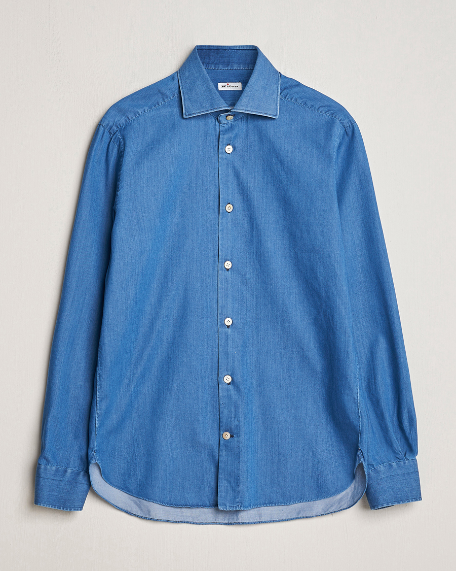 Heren | Overhemden | Kiton | Slim Fit Denim Shirt Light Indigo