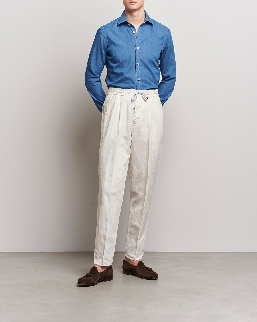 Heren | Overhemden | Kiton | Slim Fit Denim Shirt Light Indigo