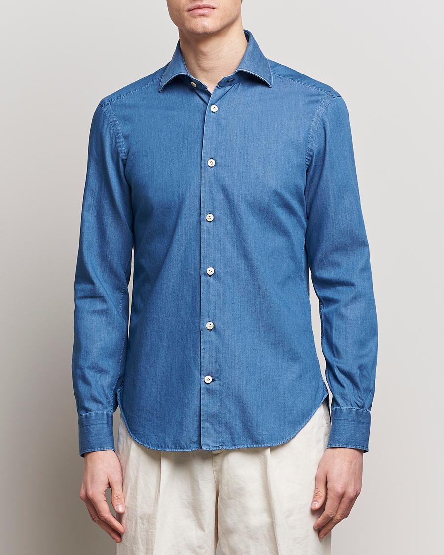 Heren | Italian Department | Kiton | Slim Fit Denim Shirt Light Indigo