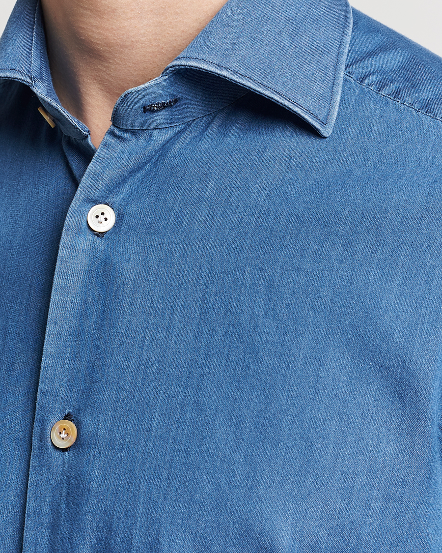 Heren | Overhemden | Kiton | Slim Fit Denim Shirt Light Indigo