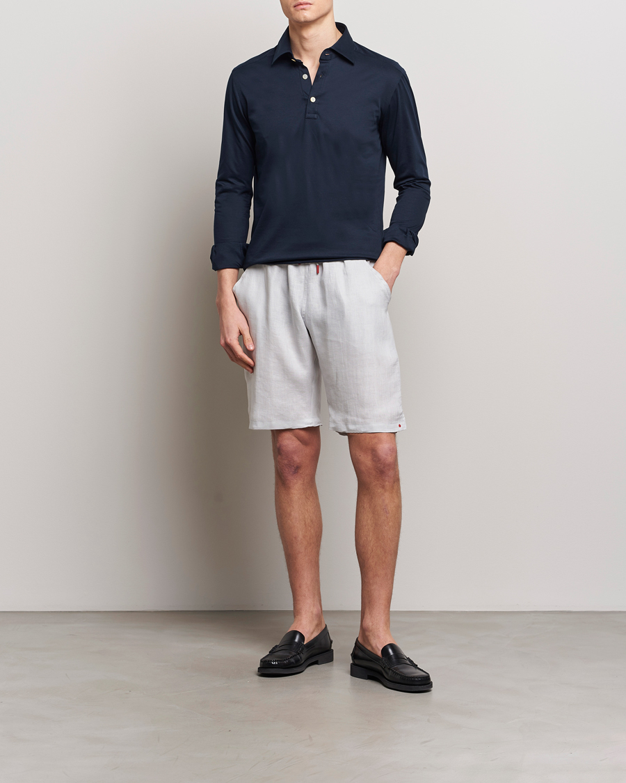 Heren | Korte broek | Kiton | Linen Drawstring Shorts Light Grey