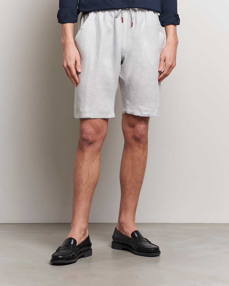 Heren | Linnen shorts | Kiton | Linen Drawstring Shorts Light Grey