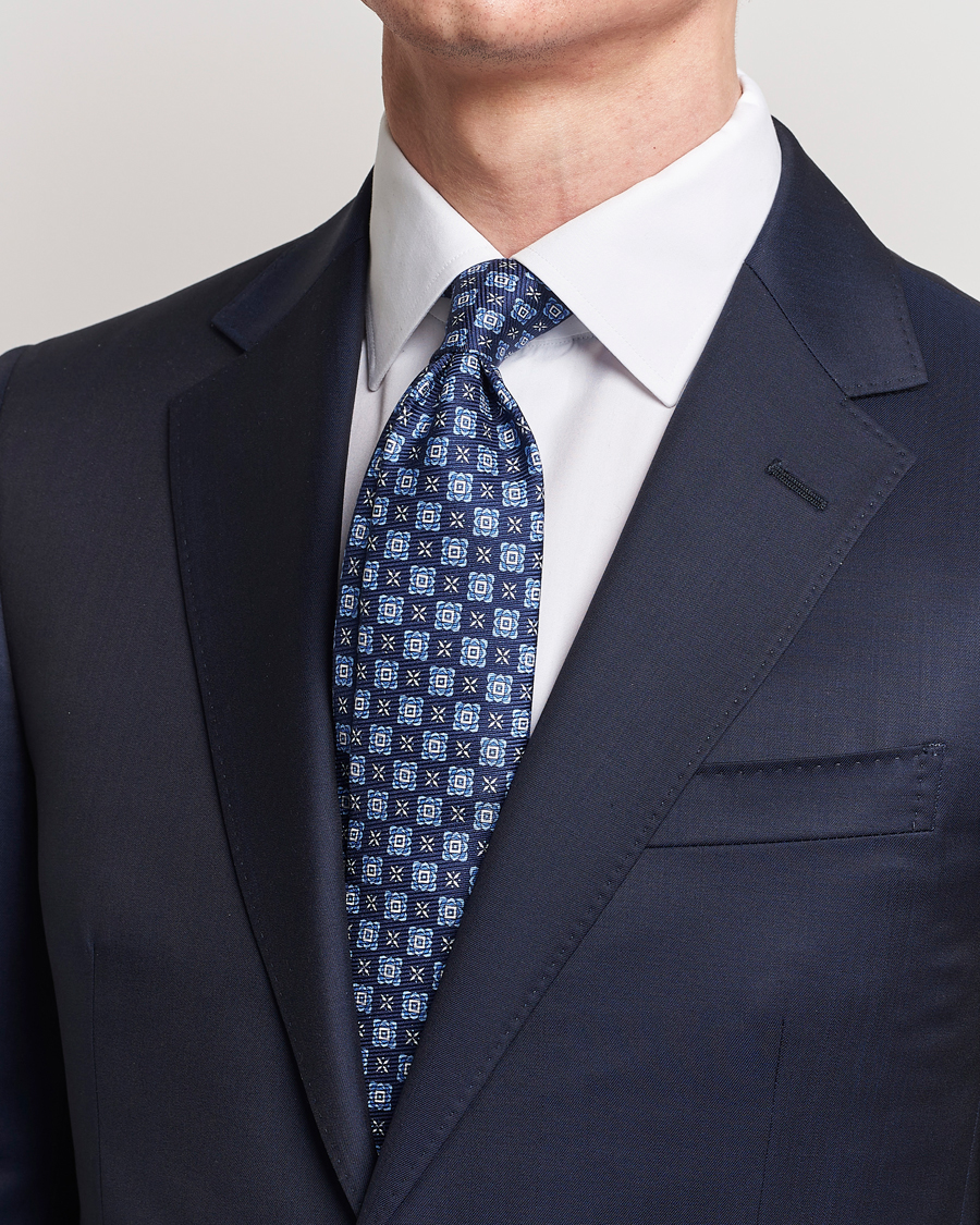 Heren | Italian Department | Kiton | Printed Medallion Silk Tie Navy