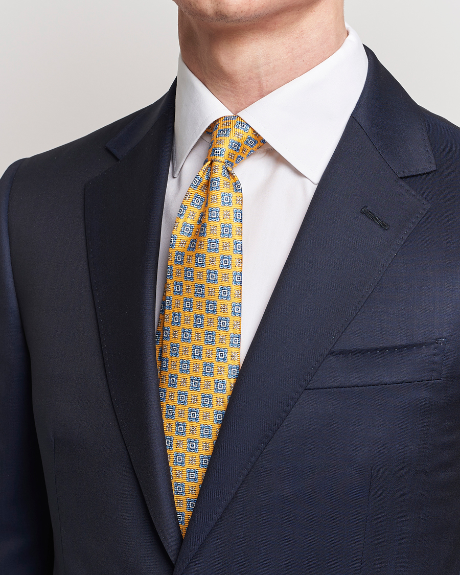 Heren | Italian Department | Kiton | Printed Medallion Silk Tie Yellow