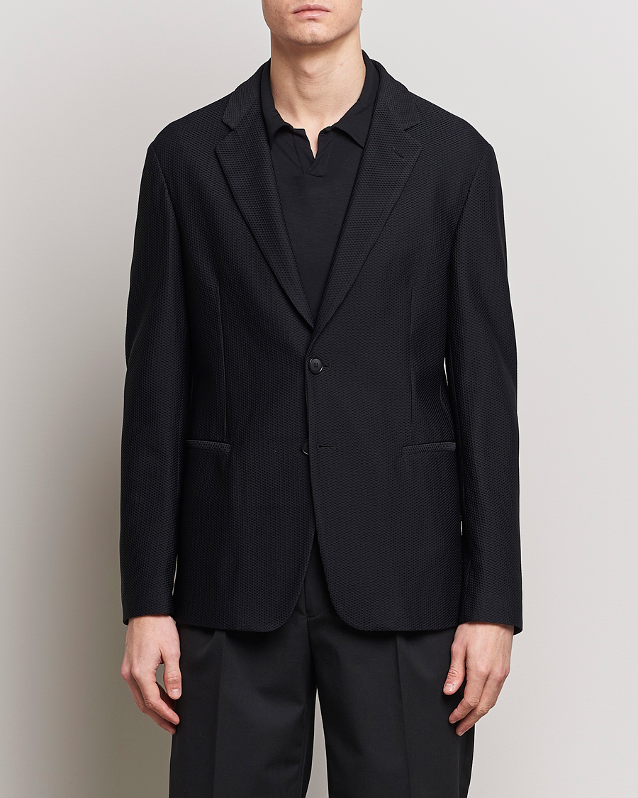 Heren | Gebreide blazers | Giorgio Armani | Single Breasted Mesh Blazer Black