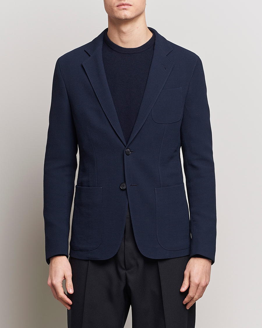 Heren | Giorgio Armani | Giorgio Armani | Single Breasted Rib Wool Blazer Navy