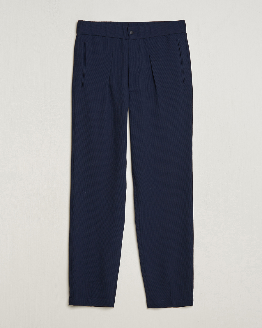Heren | Broeken | Giorgio Armani | Pleated Rib Wool Trousers Navy