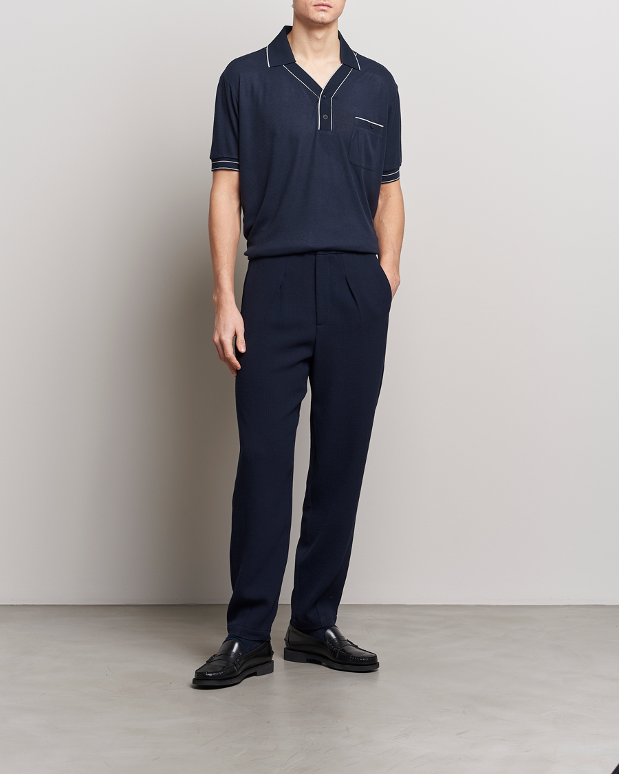 Heren | Broeken | Giorgio Armani | Pleated Rib Wool Trousers Navy