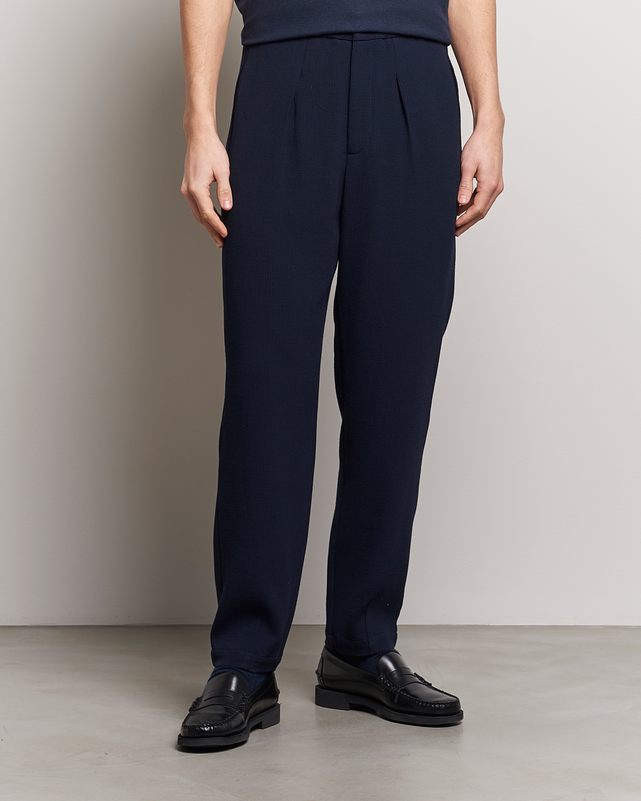 Heren | Broeken | Giorgio Armani | Pleated Rib Wool Trousers Navy