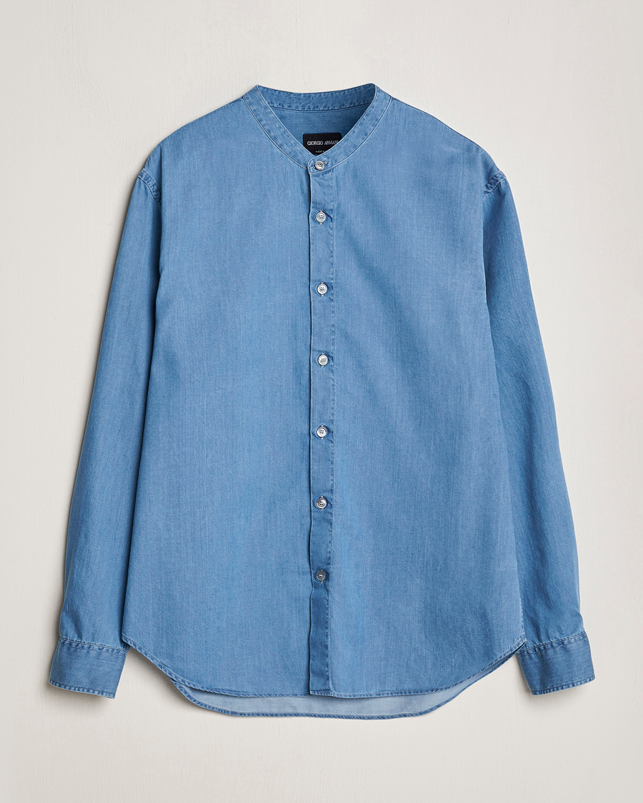 Heren | Overhemden | Giorgio Armani | Slim Fit Denim Guru Collar Shirt Light Indigo