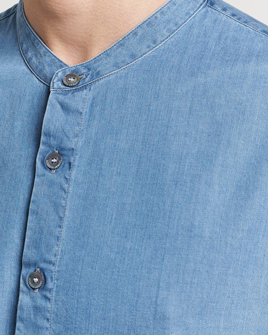 Heren | Overhemden | Giorgio Armani | Slim Fit Denim Guru Collar Shirt Light Indigo