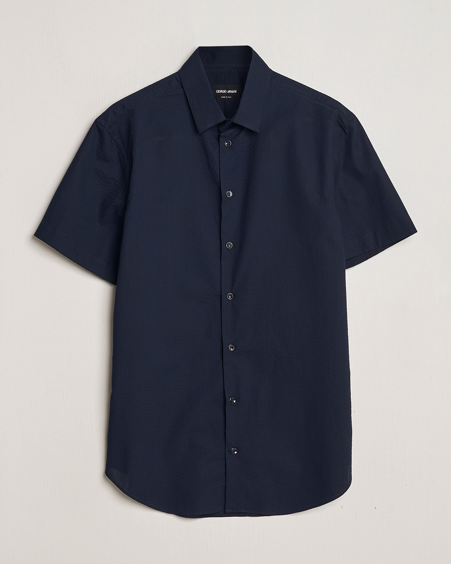 Heren | Overhemden | Giorgio Armani | Short Sleeve Seersucker Shirt Navy