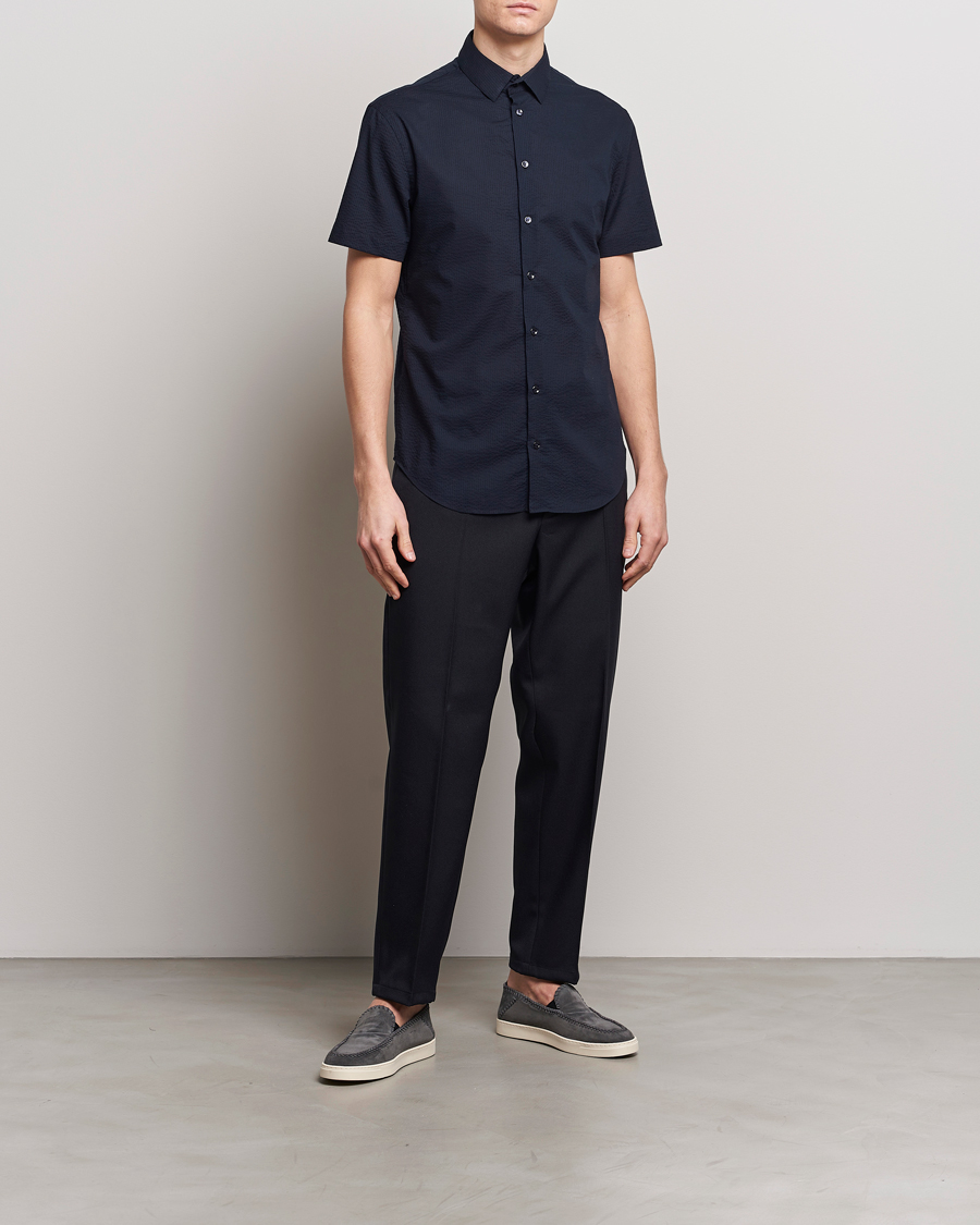 Heren | Overhemden | Giorgio Armani | Short Sleeve Seersucker Shirt Navy