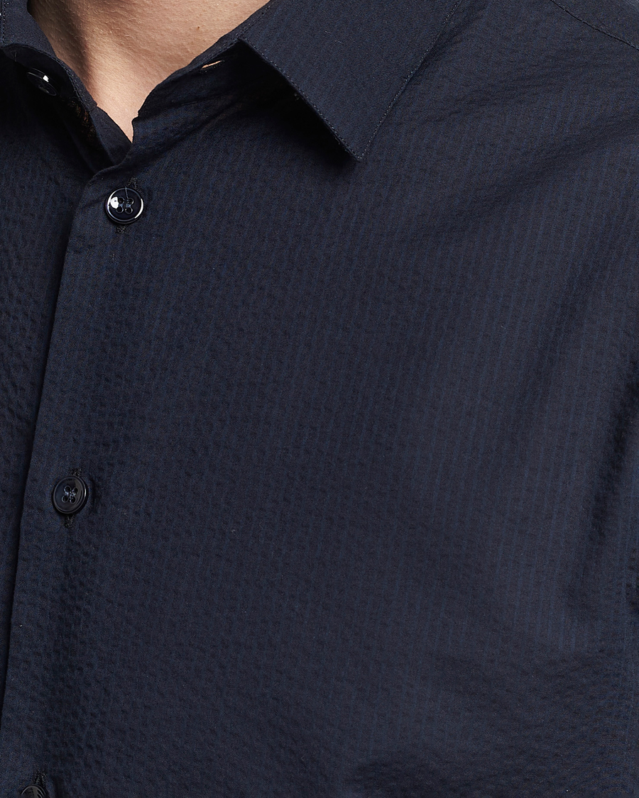 Heren | Overhemden | Giorgio Armani | Short Sleeve Seersucker Shirt Navy