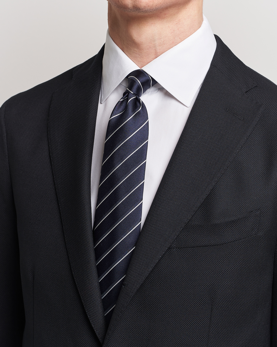 Heren | Giorgio Armani Regimental Stripe Silk Tie Navy | Giorgio Armani | Regimental Stripe Silk Tie Navy