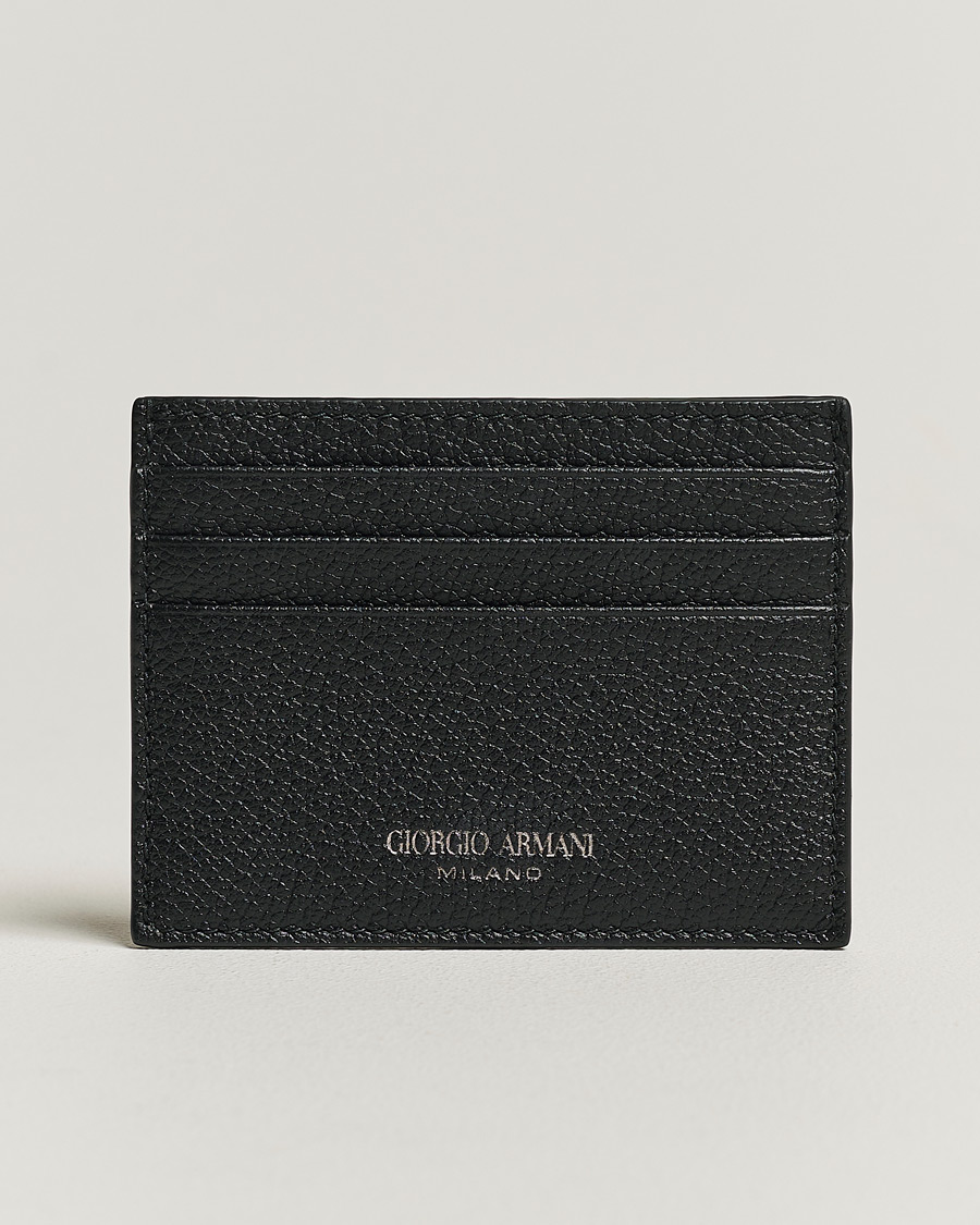 Heren | Giorgio Armani Grain Leather Card Holder Black Calf | Giorgio Armani | Grain Leather Card Holder Black Calf