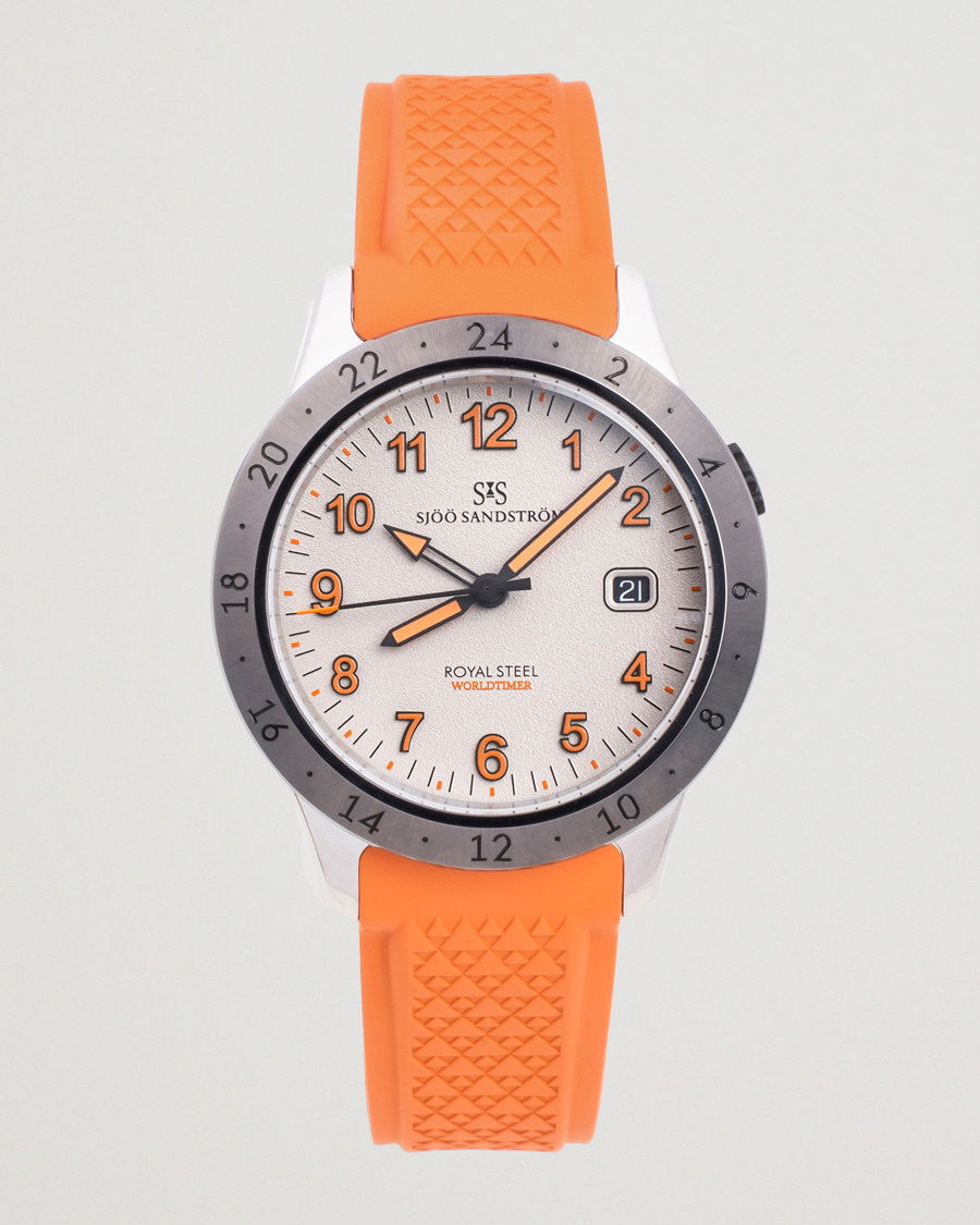 Heren | Sjöö Sandström Royal Steel Worldtimer 41mm Annual Edition Orange | Sjöö Sandström | Royal Steel Worldtimer 41mm Annual Edition Orange