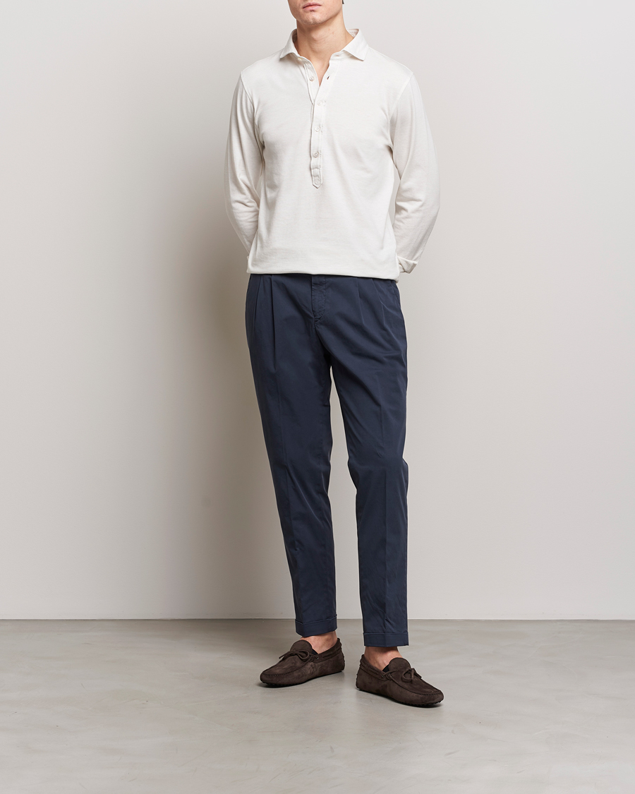 Heren | Broeken | Briglia 1949 | Easy Fit Pleated Cotton Stretch Chino Navy