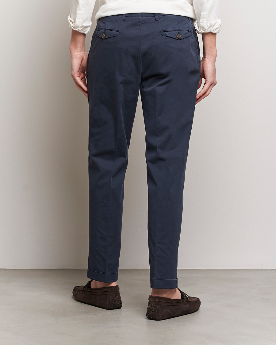 Heren | Broeken | Briglia 1949 | Easy Fit Pleated Cotton Stretch Chino Navy
