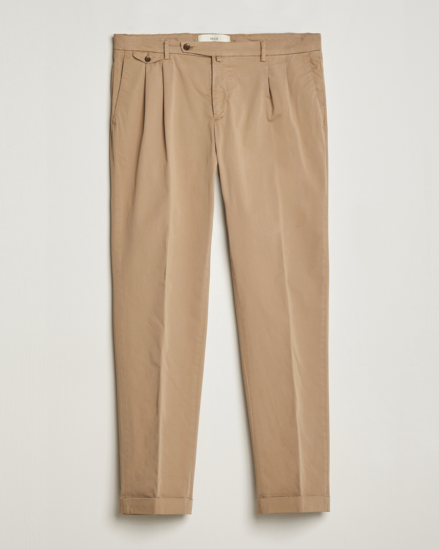 Heren | Broeken | Briglia 1949 | Easy Fit Pleated Cotton Stretch Chino Taupe