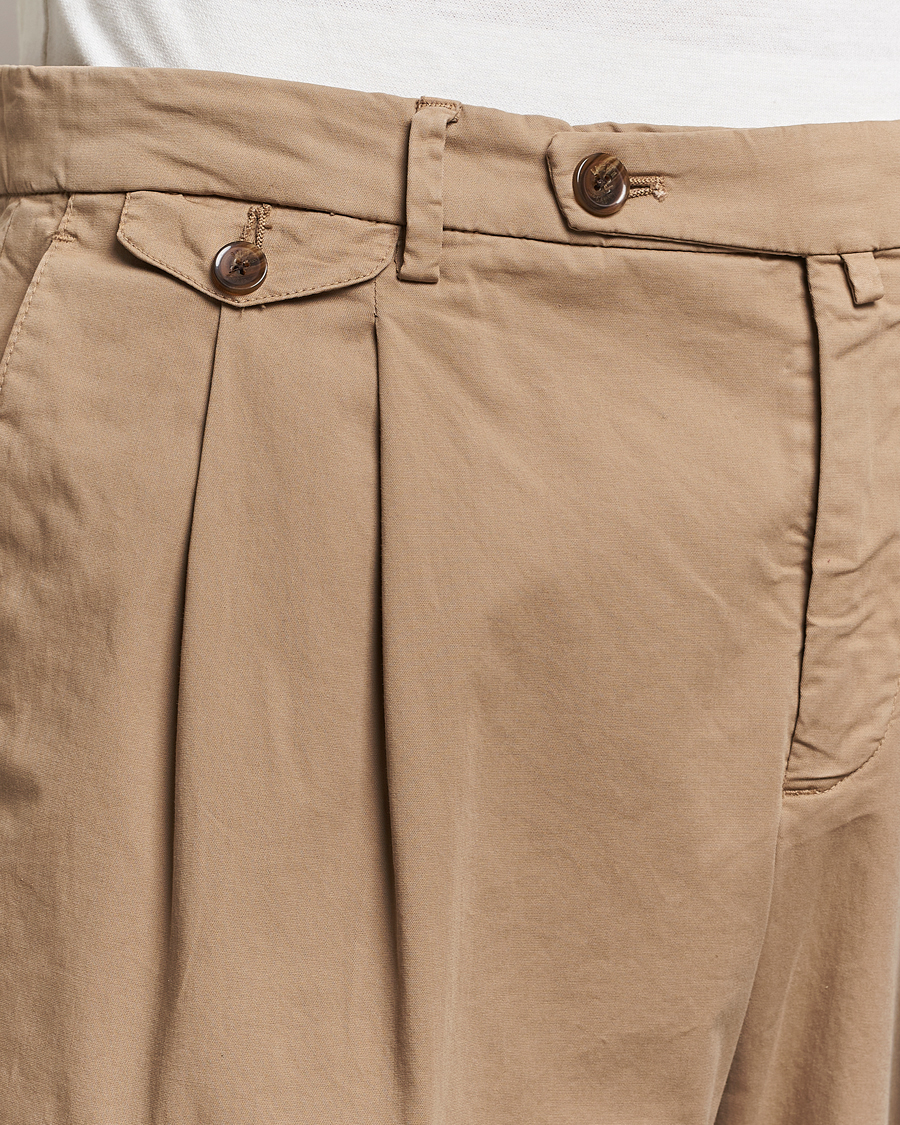 Heren | Broeken | Briglia 1949 | Easy Fit Pleated Cotton Stretch Chino Taupe