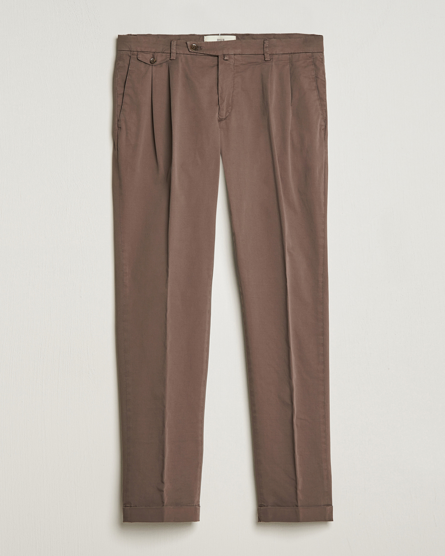 Heren | Broeken | Briglia 1949 | Easy Fit Pleated Cotton Stretch Chino Brown