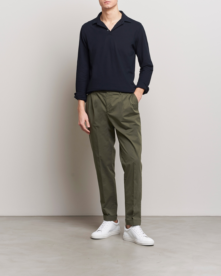 Heren | Broeken | Briglia 1949 | Easy Fit Pleated Cotton Stretch Chino Olive