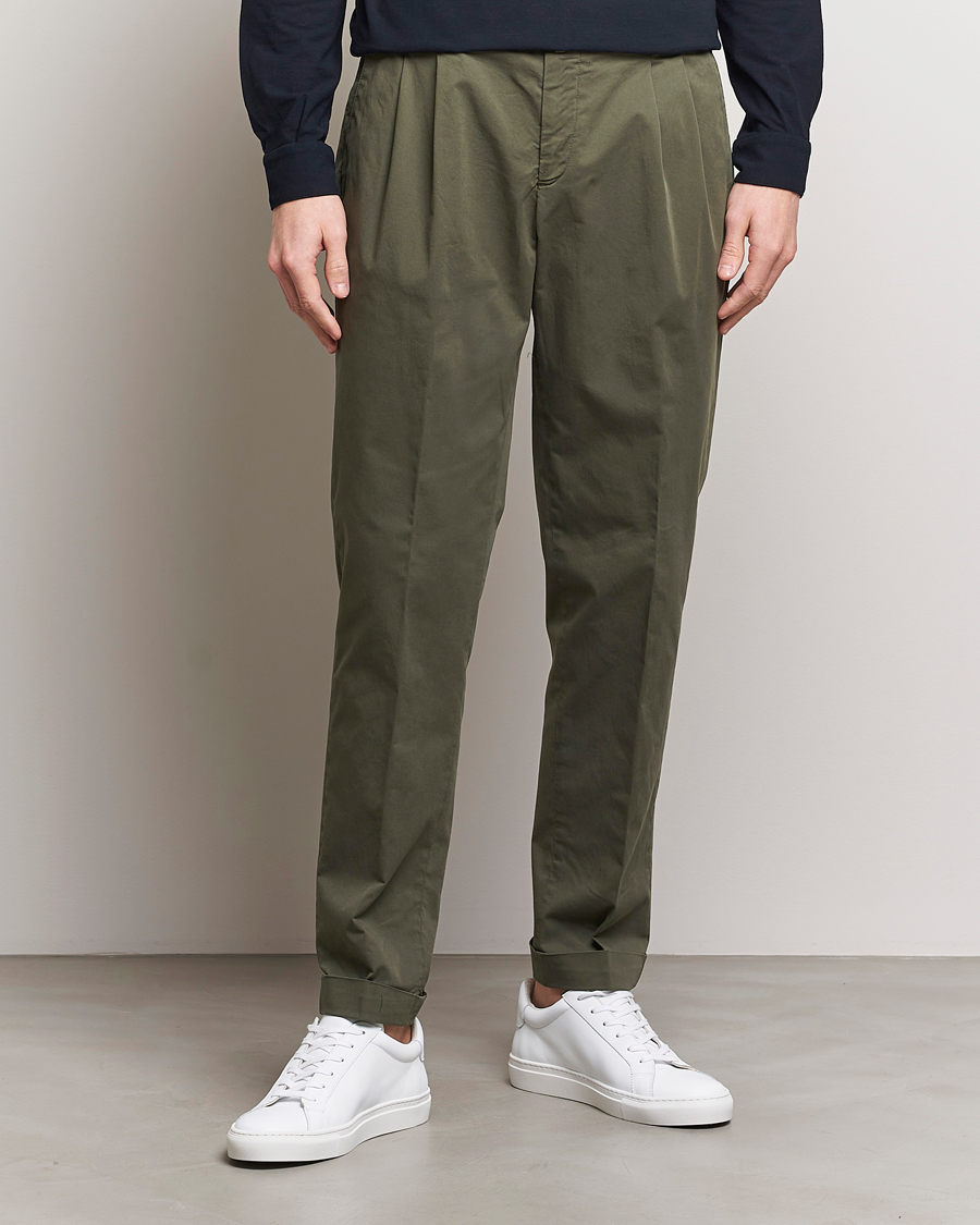 Heren | Afdelingen | Briglia 1949 | Easy Fit Pleated Cotton Stretch Chino Olive