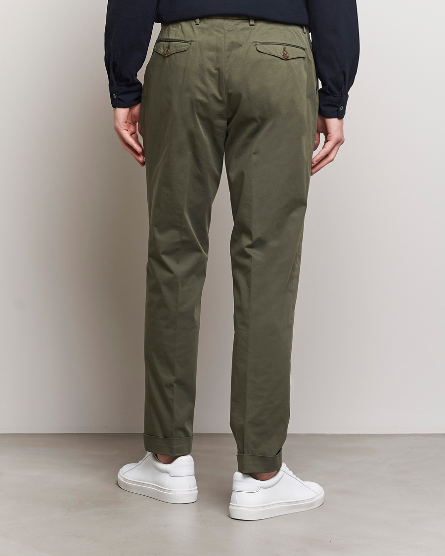 Heren | Broeken | Briglia 1949 | Easy Fit Pleated Cotton Stretch Chino Olive