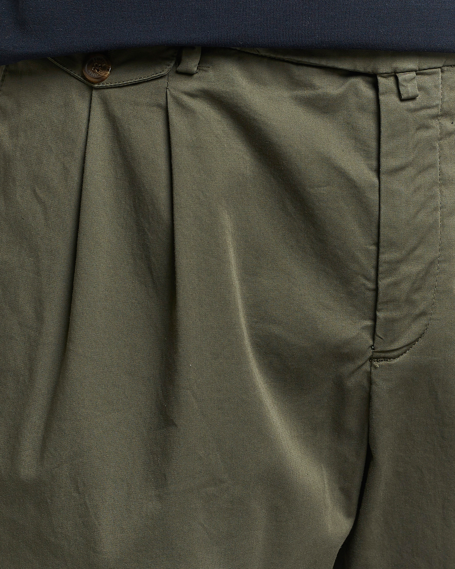 Heren | Broeken | Briglia 1949 | Easy Fit Pleated Cotton Stretch Chino Olive